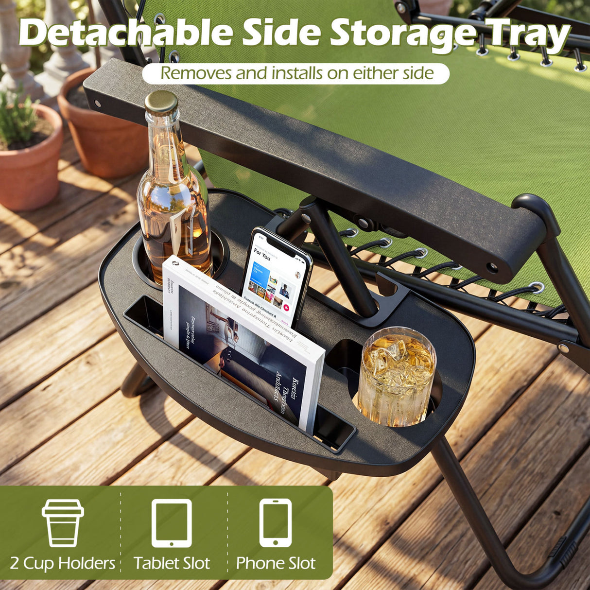 Portable Zero Gravity Chairs with Cup Holder Trays and Backrest