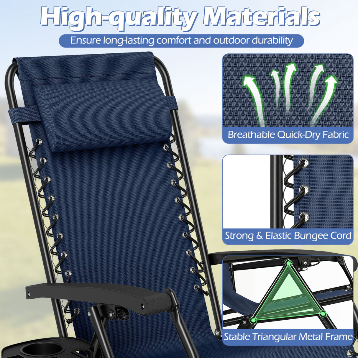 Portable Zero Gravity Chairs with Cup Holder Trays and Backrest