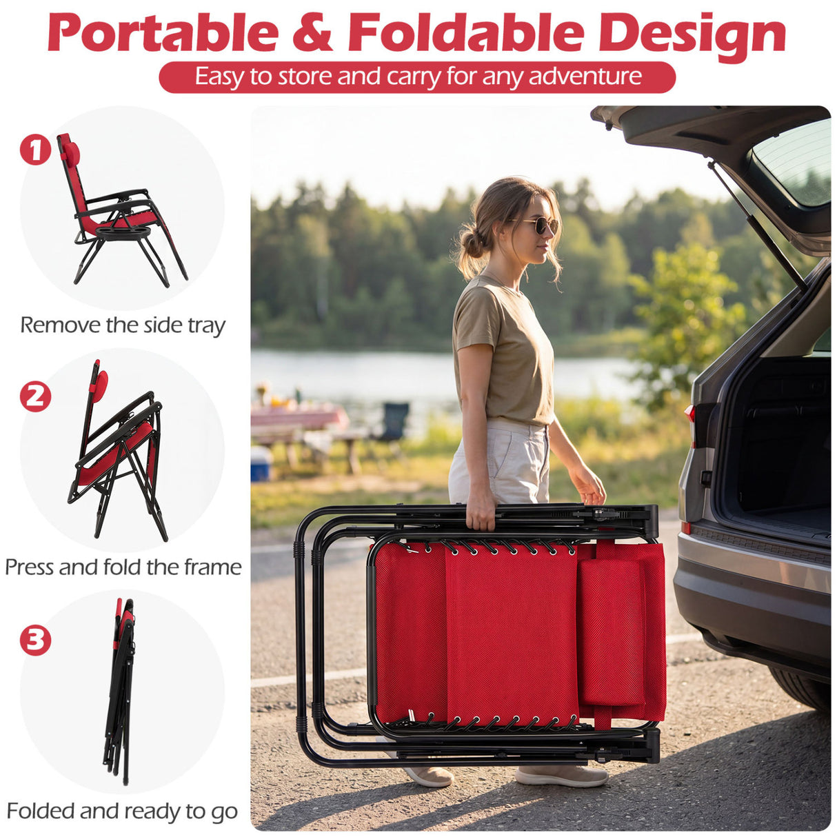 Portable Zero Gravity Chairs with Cup Holder Trays and Backrest Set of 2