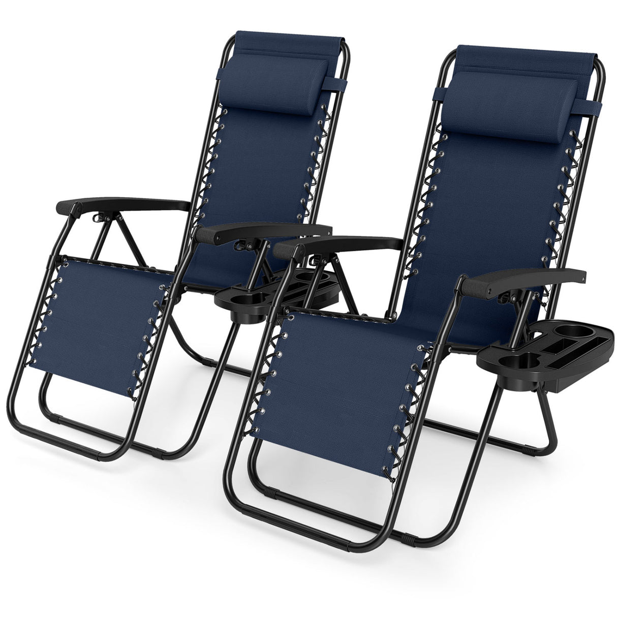 Portable Zero Gravity Chairs with Cup Holder Trays and Backrest Set of 2