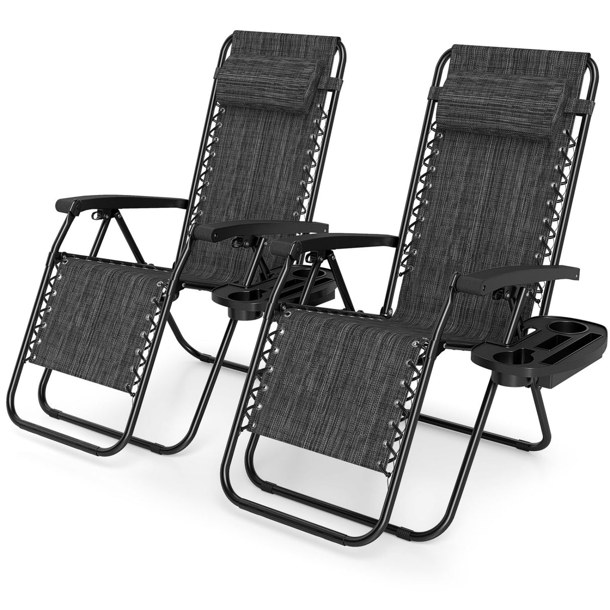 Portable Zero Gravity Chairs with Cup Holder Trays and Backrest Set of 2
