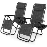 Portable Zero Gravity Chairs with Cup Holder Trays and Backrest Set of 2