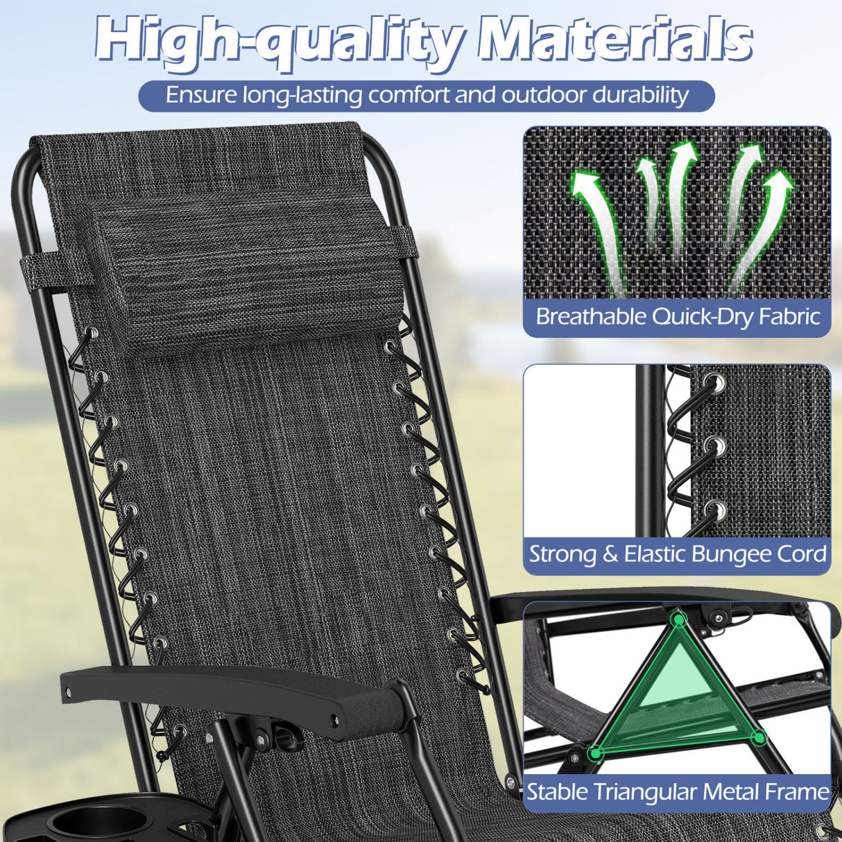 Portable Zero Gravity Chairs with Cup Holder Trays and Backrest Set of 2