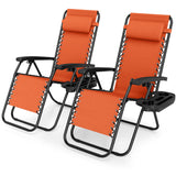 Portable Zero Gravity Chairs with Cup Holder Trays and Backrest Set of 2