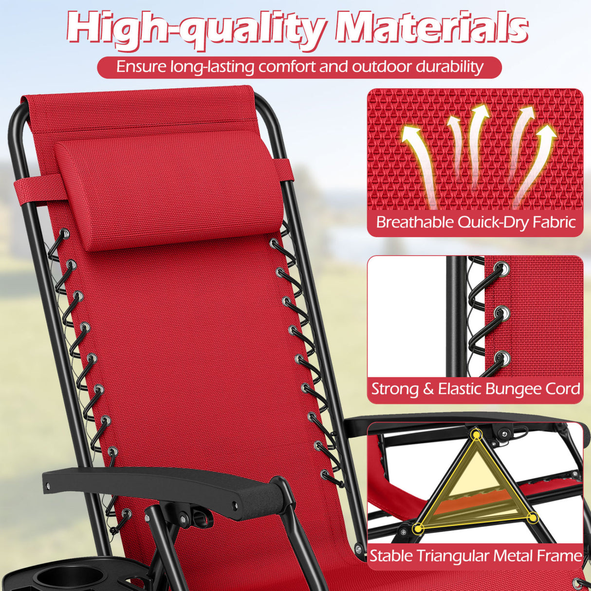Portable Zero Gravity Chairs with Cup Holder Trays and Backrest