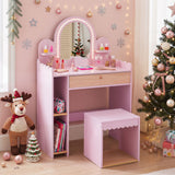 Pretend Makeup Dressing Table Set with 2 Small Shelves and Compartments-Pink