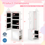 Princess Vanity Table and Stool Set Freestanding Jewelry Cabinet Armoire with Full-Length Mirror