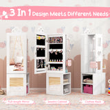 Princess Vanity Table and Stool Set Freestanding Jewelry Cabinet Armoire with Full-Length Mirror