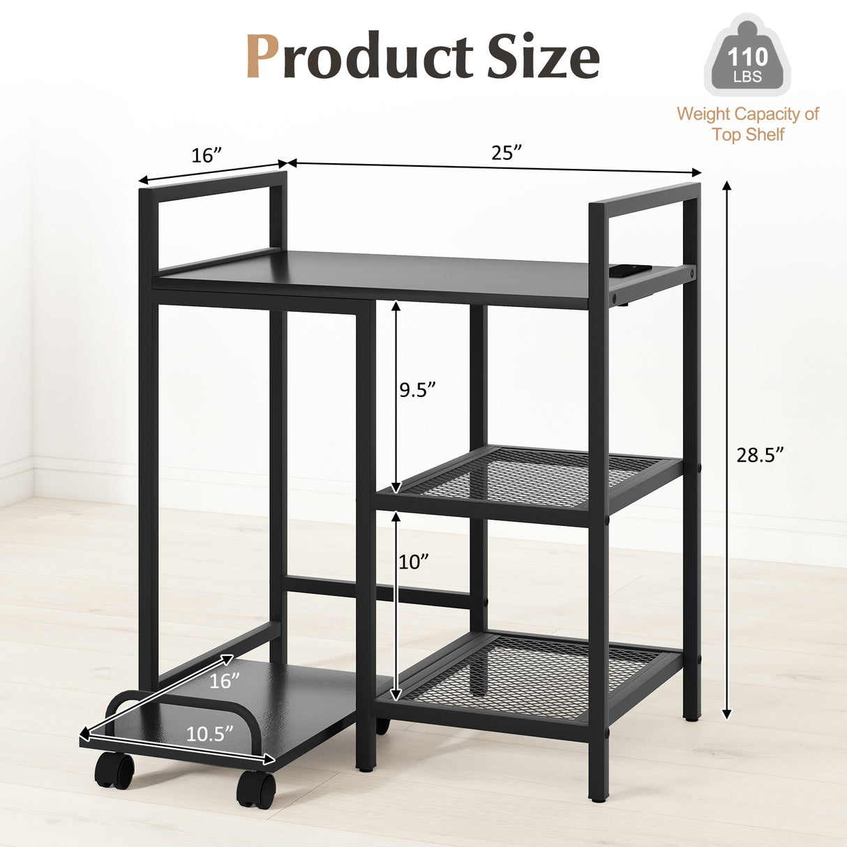 Printer Stand with Charging Station and Storage Shelves