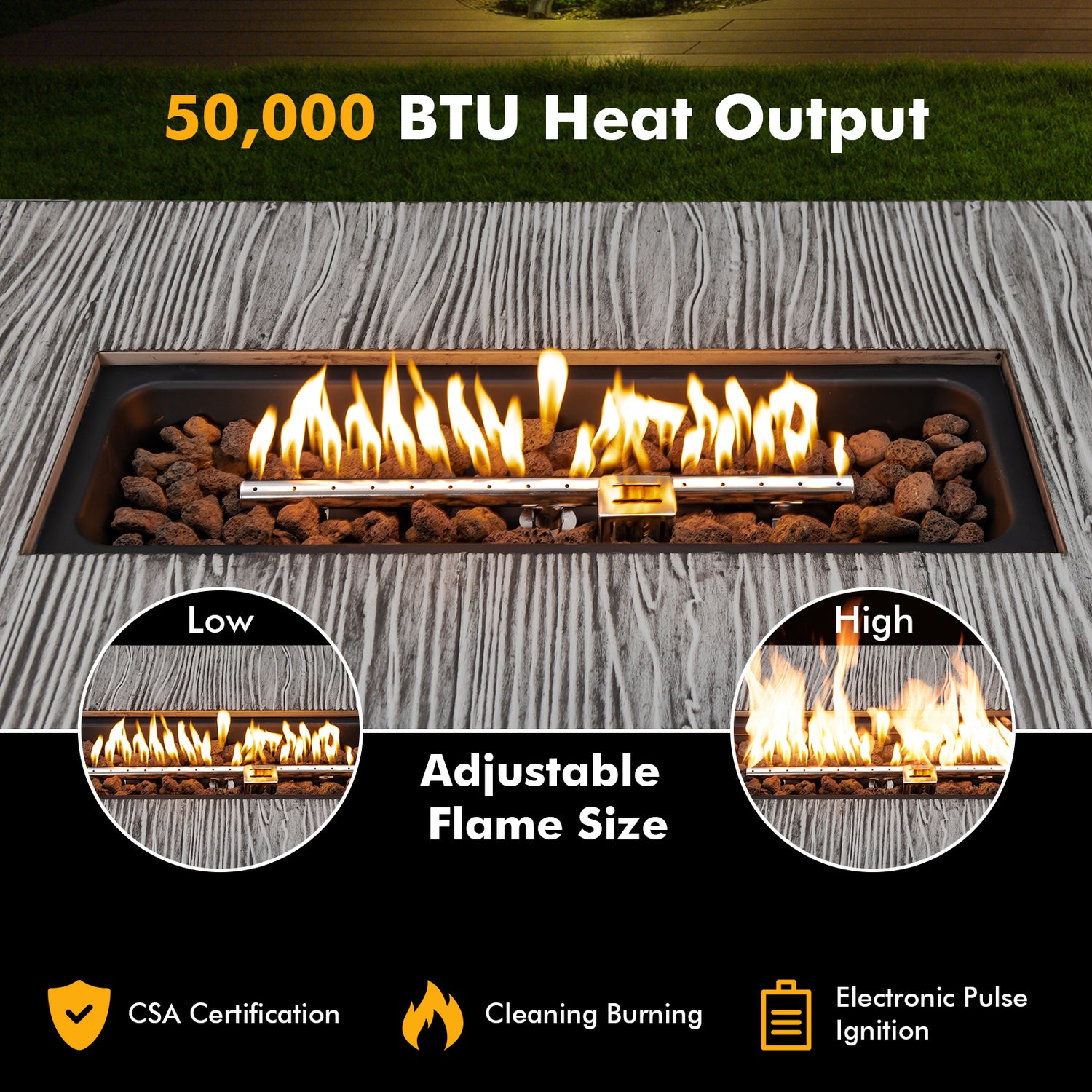 43 Inch 50 000 BTU Propane Fire Pit Table with Removable Lid-Gray