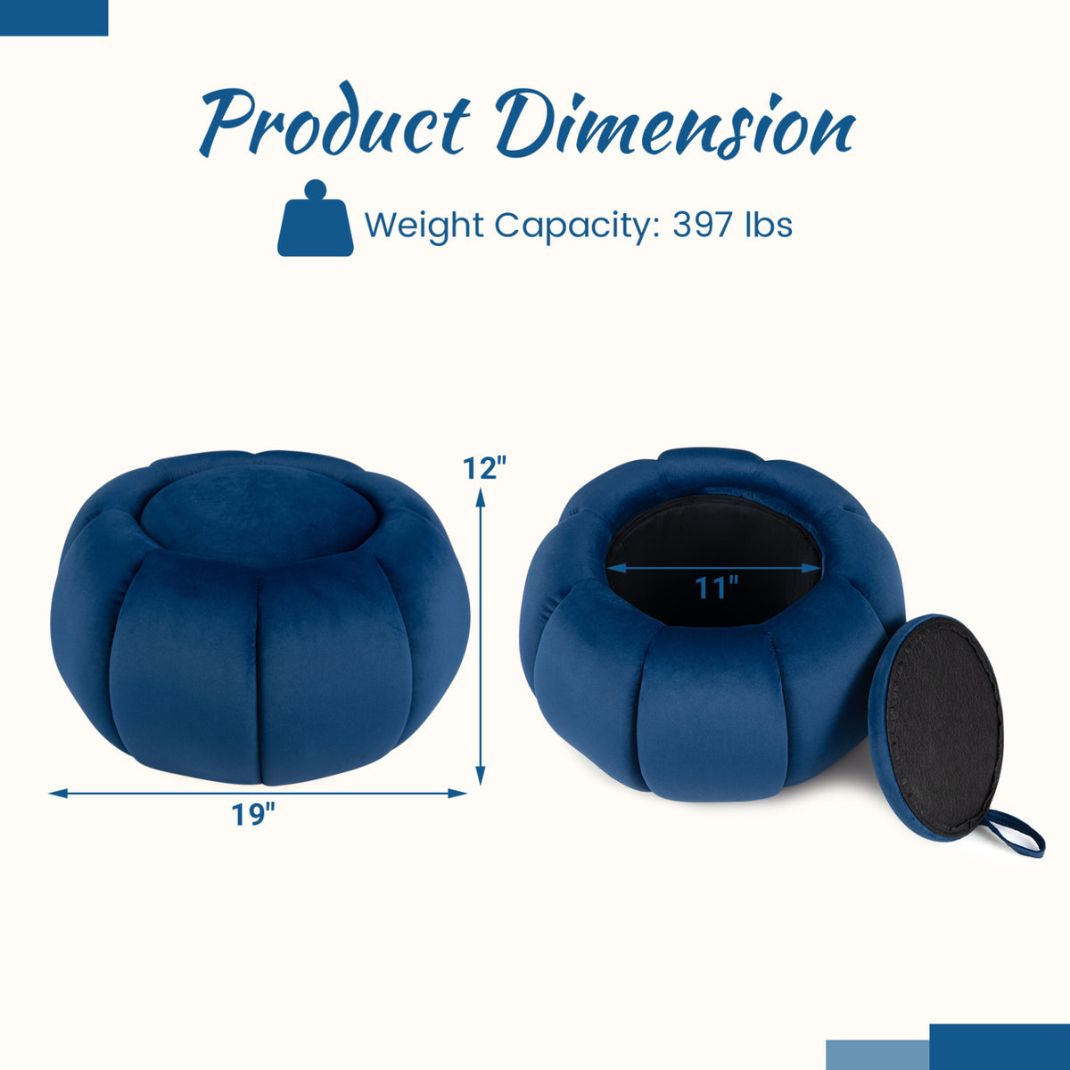 Pumpkin Ottoman with Hidden Storage and Removable Lid