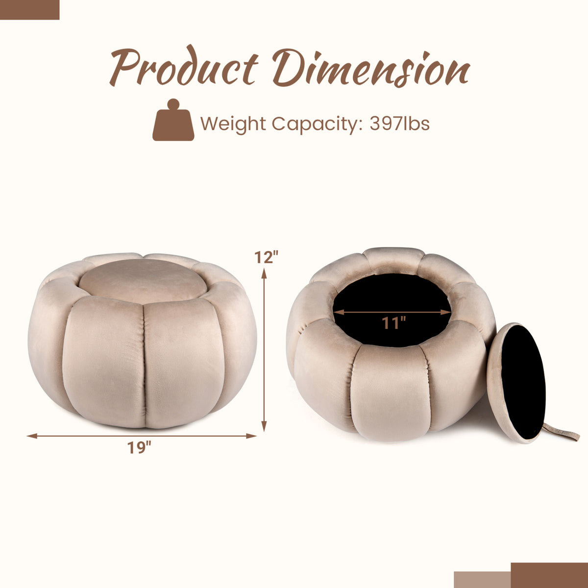 Pumpkin Ottoman with Hidden Storage and Removable Lid