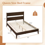 Queen Bed Frame with Headboard and Solid Wood Legs 12 Slats
