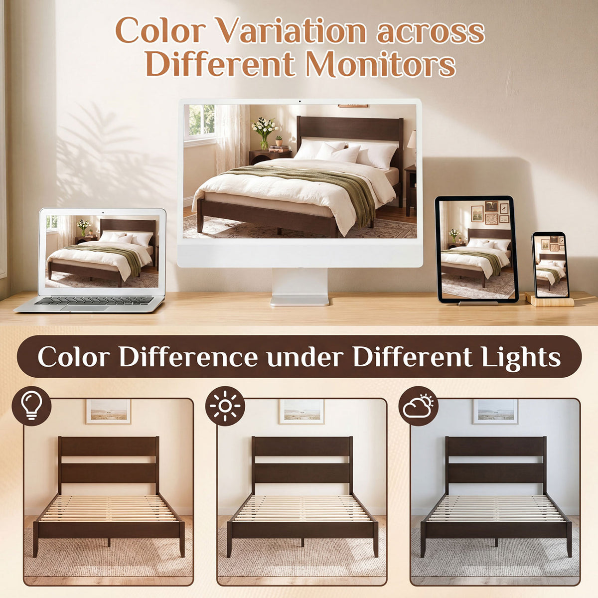 Queen Bed Frame with Headboard and Solid Wood Legs 12 Slats