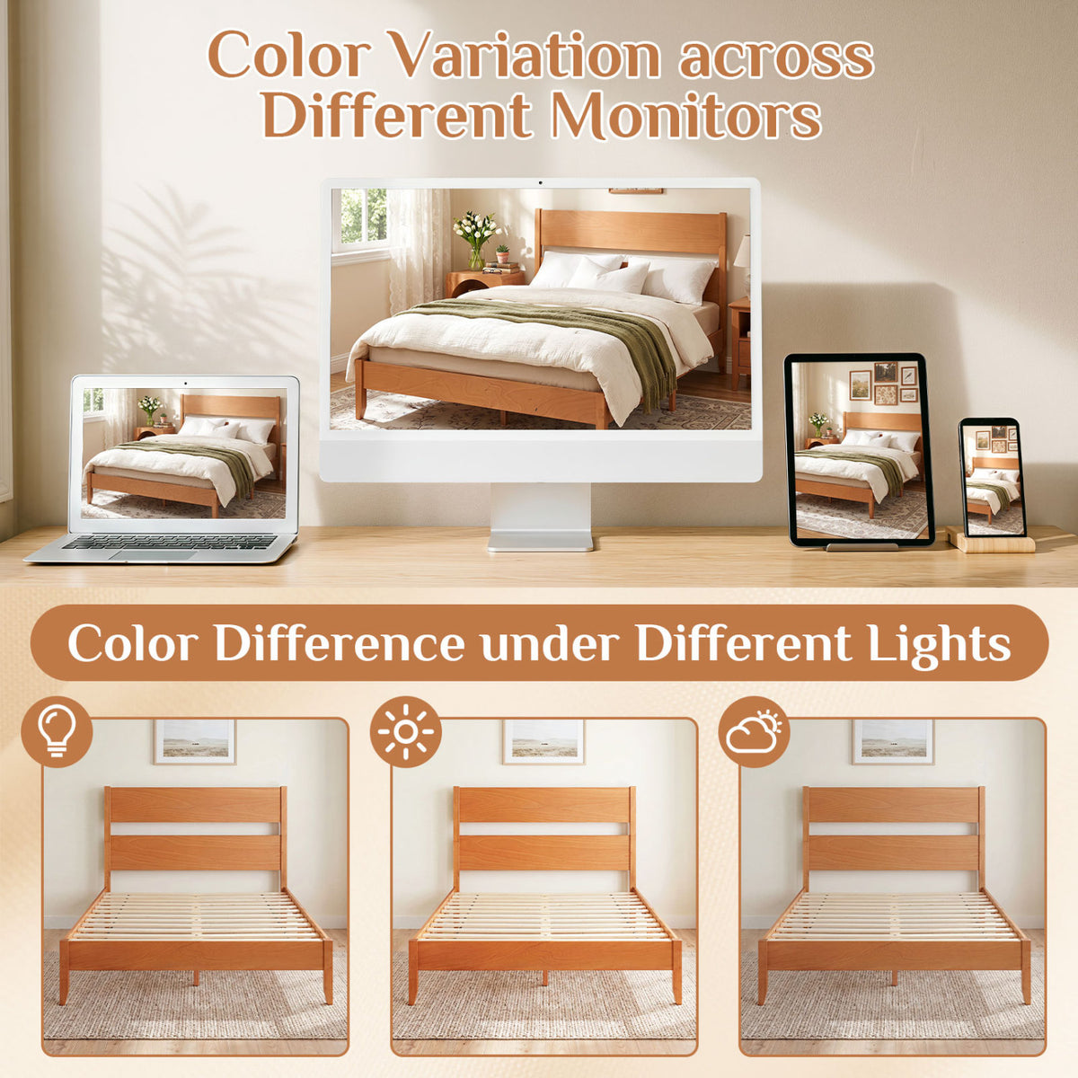 Queen Bed Frame with Headboard and Solid Wood Legs 12 Slats