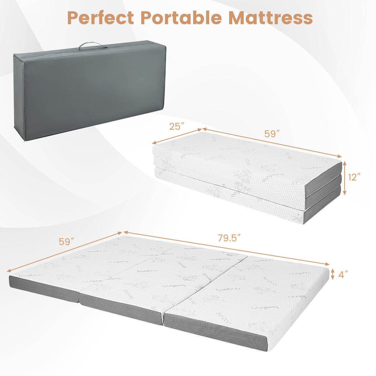 4 Inch Tri-fold Cooling Gel Memory Foam Mattress