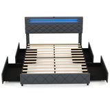 Full/Queen Size Bed Frame with Adjustable Storage Headboard and Wooden Slat Support