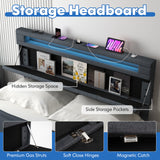 Full/Queen Size Bed Frame with Adjustable Storage Headboard and Wooden Slat Support
