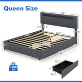 Full/Queen Size Bed Frame with Adjustable Storage Headboard and Wooden Slat Support