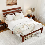 Full Size Bed Frame 15.5 Inch Solid Wood Platform Bed with Retro Headboard