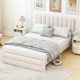 Queen Size Bed Frame with Storage Drawer and Vertical Channel Headboard