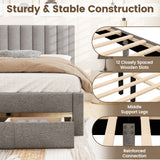 Queen Size Bed Frame with Storage Drawer and Vertical Channel Headboard