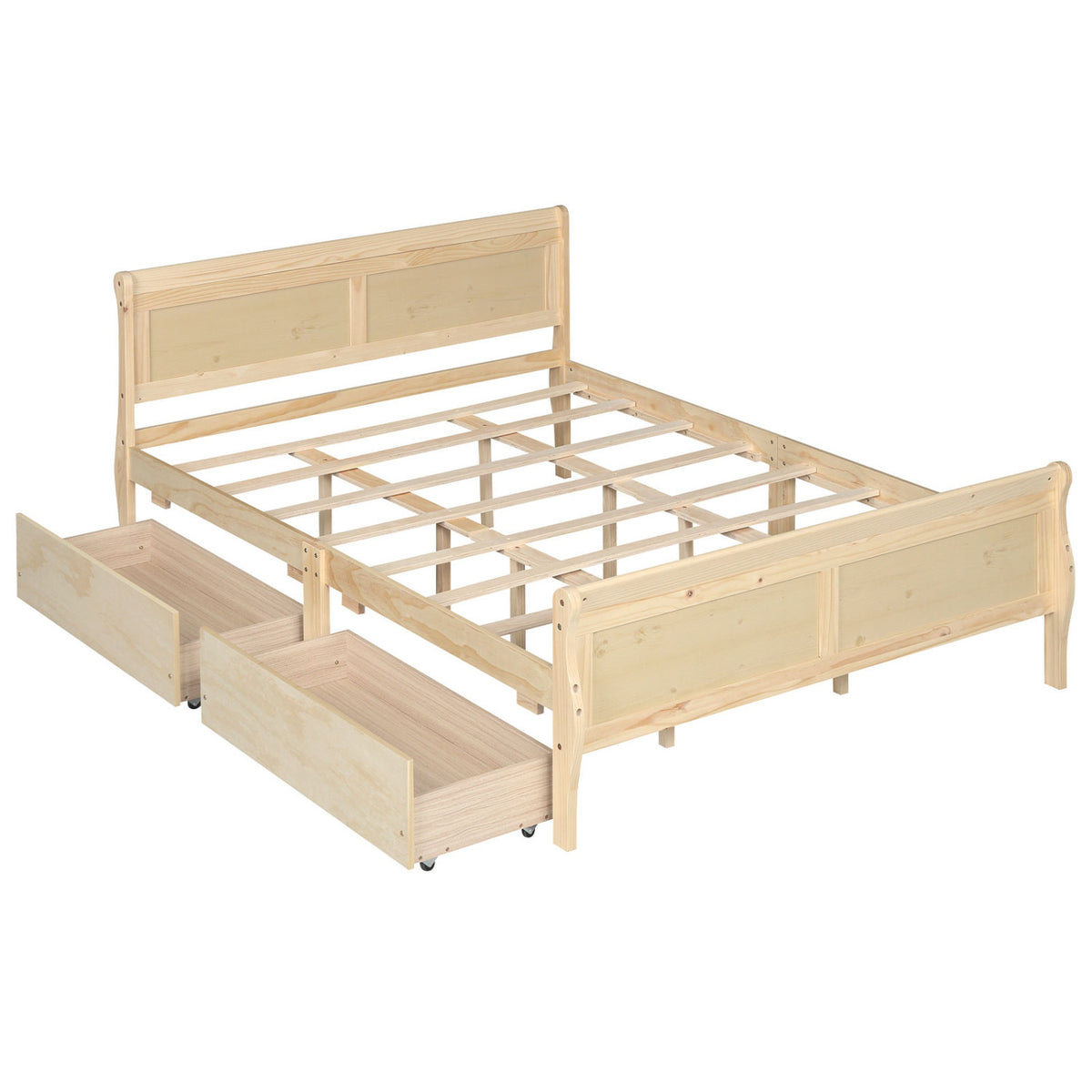 Queen Size Bed Frame with 2 Storage Drawers and Footboard