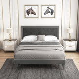 Twin/Full/Queen Platform Bed with High Headboard and Wooden Slats