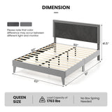 Twin/Full/Queen Platform Bed with High Headboard and Wooden Slats