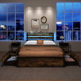 Full/Queen/Twin Size Bed Frame with Drawers LED Lights and USB Ports