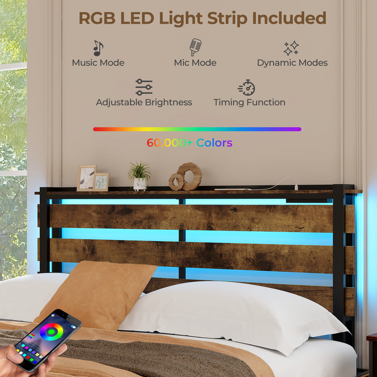 Full/Queen/Twin Size Bed Frame with Drawers LED Lights and USB Ports