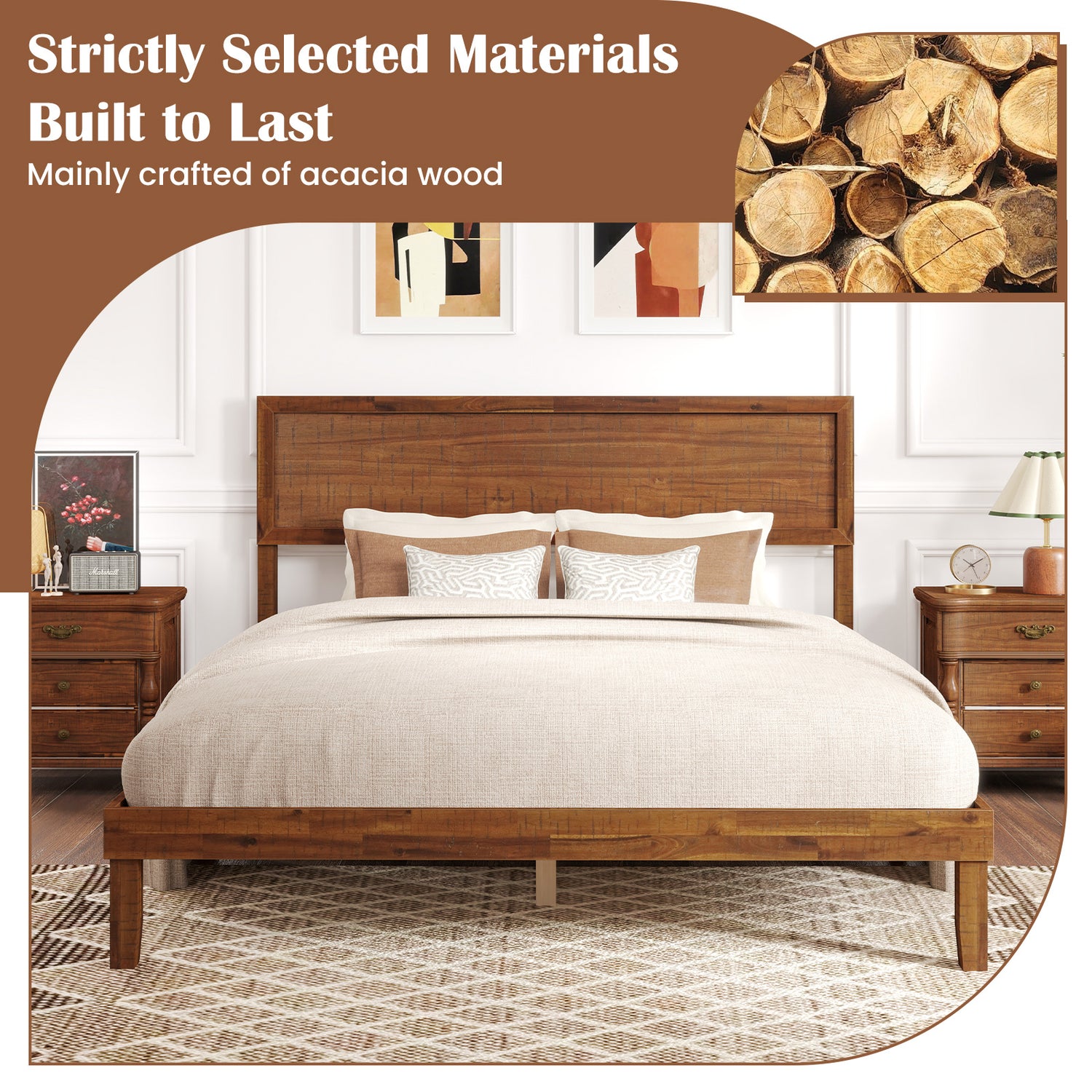 Twin/Full/Queen Size Bed Frame with Headboard and Wooden Slats Support