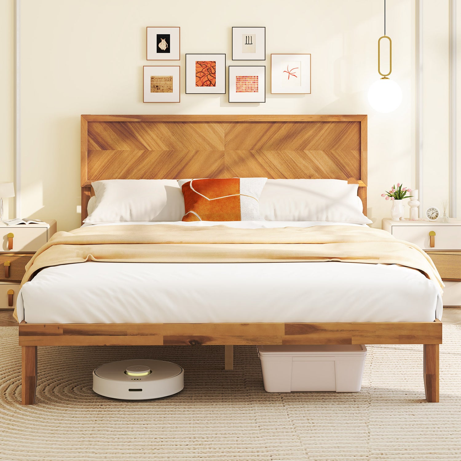 Twin/Full/Queen Size Bed Frame with Headboard and Storage Space