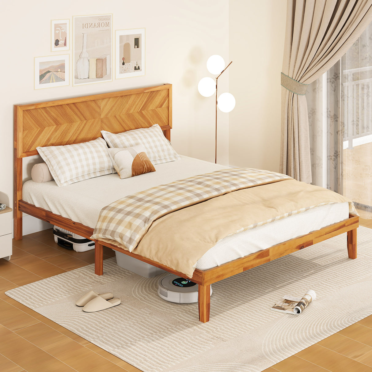 Twin/Full/Queen Size Bed Frame with Headboard and Storage Space