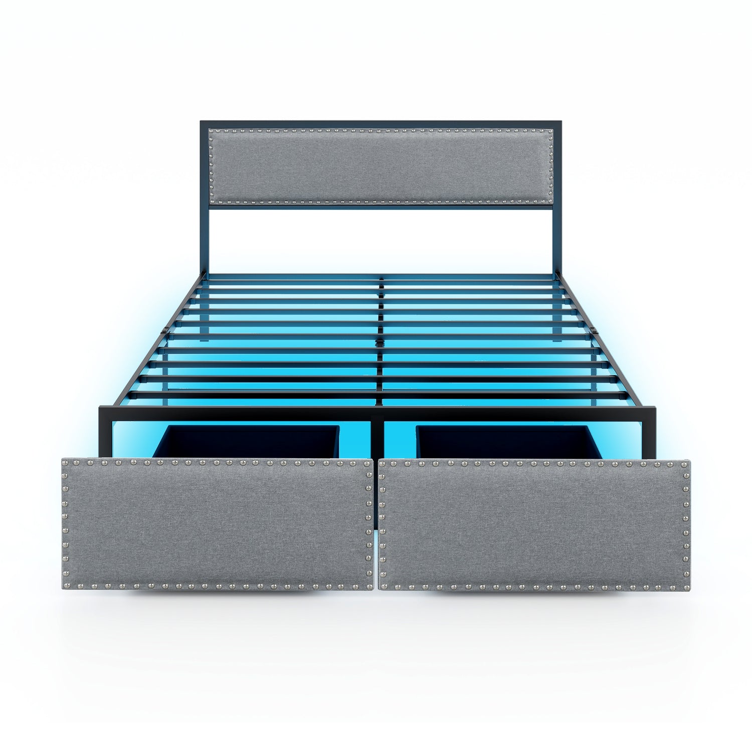 Full/Queen/Twin Size Bed Frame with LED Lights Drawer and Metal Slats