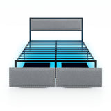 Full/Queen/Twin Size Bed Frame with LED Lights Drawer and Metal Slats