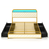 Twin/Full/Queen Size Bed Frame with LED Lights and Charging Station Gold