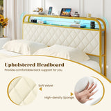 Twin/Full/Queen Size Bed Frame with LED Lights and Charging Station Gold