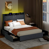 Full/Queen Size Bed Frame with LED Lights and Charging Station
