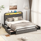 Twin/Full/Queen Size Bed Frame with LED Lights and Charging Station