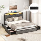 Twin/Full/Queen Size Bed Frame with LED Lights and Charging Station