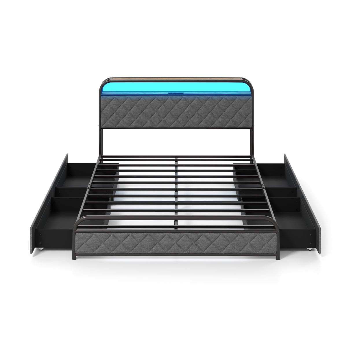 Twin/Full/Queen Size Bed Frame with LED Lights and Charging Station