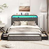 Twin/Full/Queen Size Bed Frame with LED Lights and Charging Station