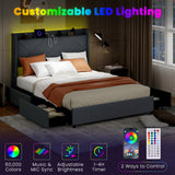 Full/Queen Size Bed Frame with LED Lights and Charging Station
