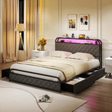 Twin/Full/Queen Size Bed Frame with LED Lights and Charging Station