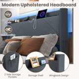 Full/Queen Size Bed Frame with LED Lights and Charging Station