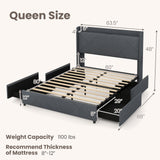 Full/Queen Size Bed Frame with LED Lights and Charging Station