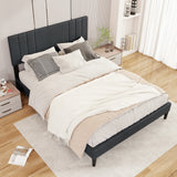 Full/Queen/Twin Size Bed Frame with Vertical Channel Tufted Headboard and Wooden Slats