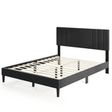 Full/Queen/Twin Size Bed Frame with Vertical Channel Tufted Headboard and Wooden Slats
