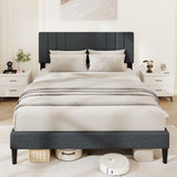 Full/Queen/Twin Size Bed Frame with Vertical Channel Tufted Headboard and Wooden Slats